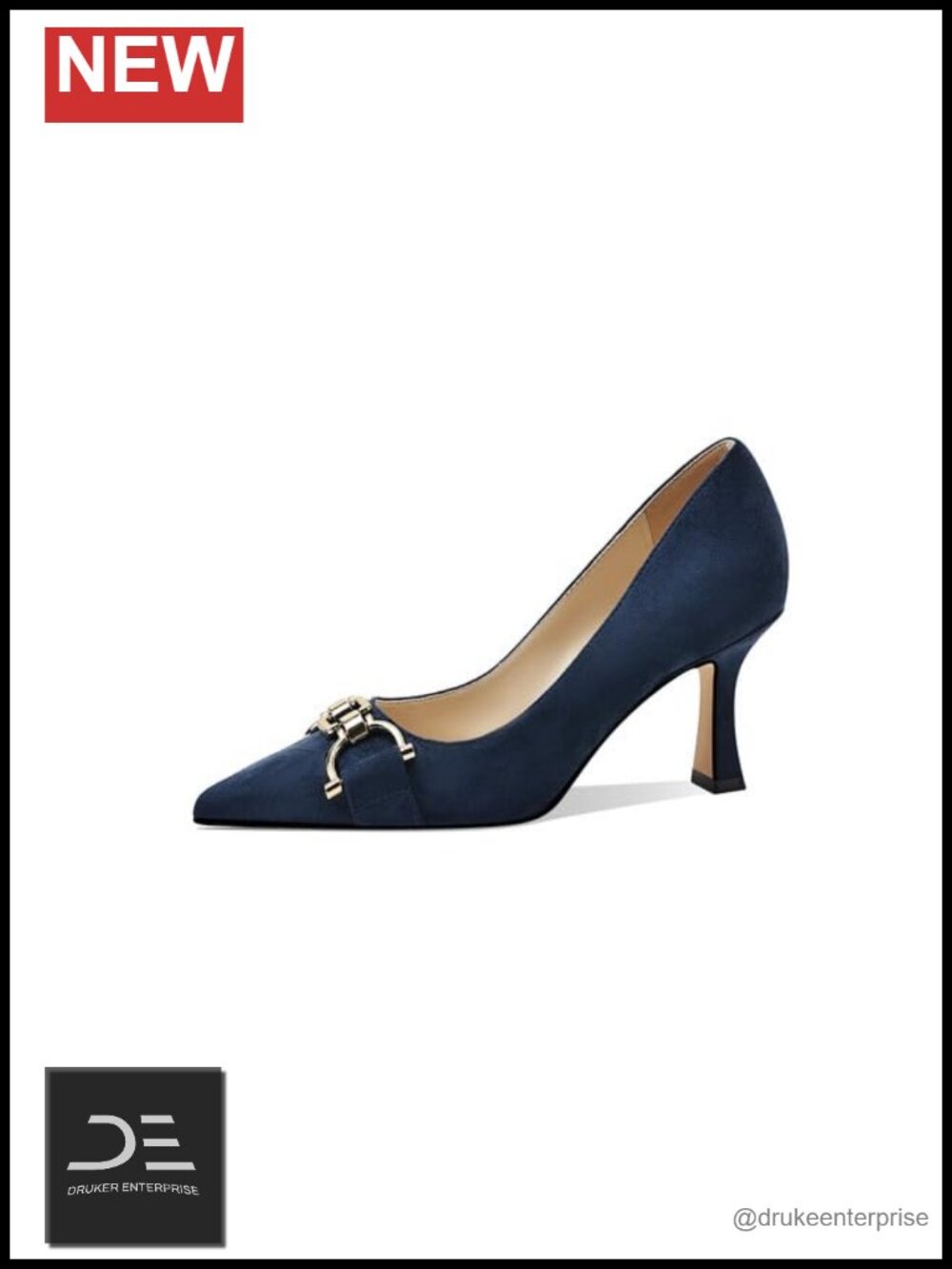 Women's Pointed Toe High Heel Pumps with Metal Buckle, Kitten Heel, Suede,